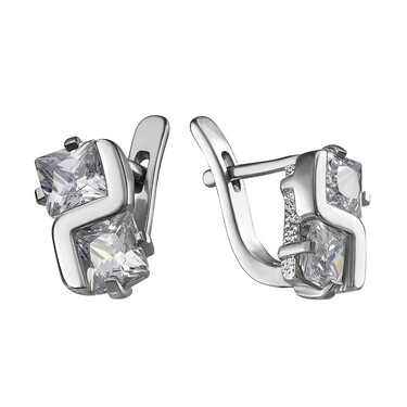 Серебряные серьги с фианитом, родий