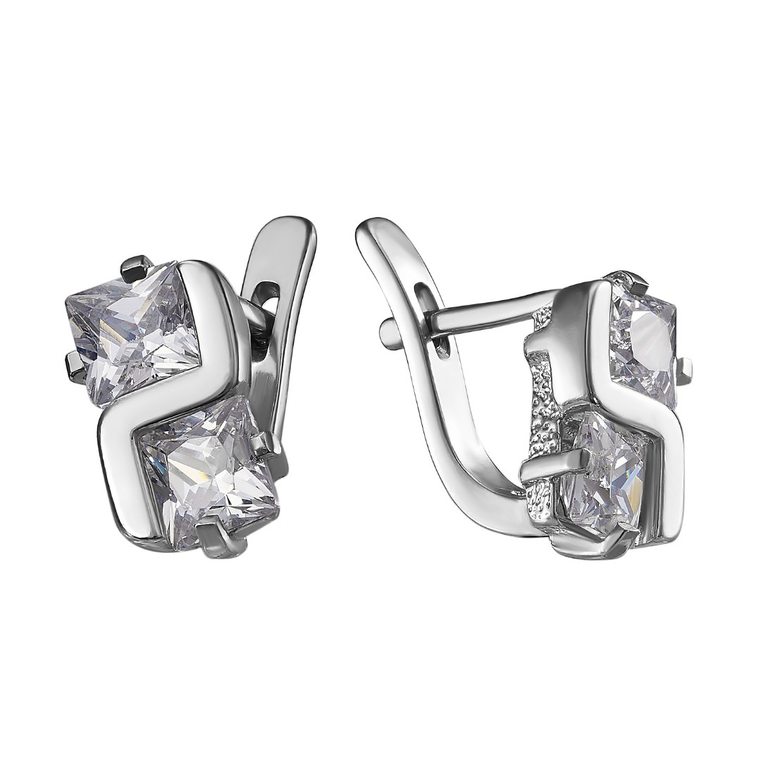 Серьги,Серебро,с вставкой Фианит,с замком Английский,РОССИЯ