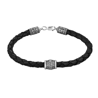 Браслет из плетеной кожи с серебряной вставкой 