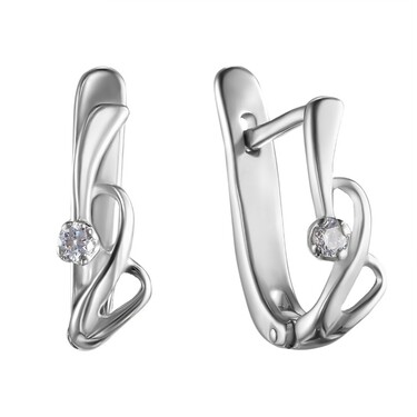 Серебряные серьги с фианитом, родий