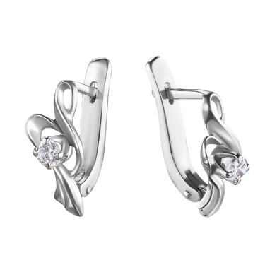 Серебряные серьги с фианитом, родий