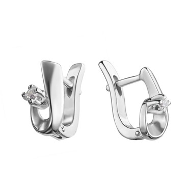 Серебряные серьги с фианитом, родий