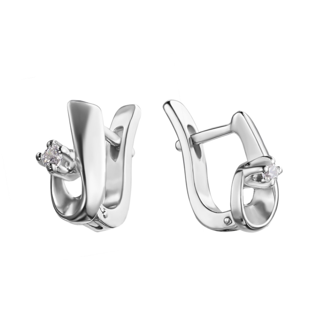 Серебряные серьги с фианитом, родий Серьги,Серебро,с вставкой Фианит,с замком Английский,РОССИЯ