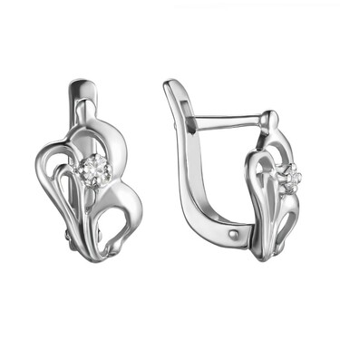 Серебряные серьги с фианитом, родий
