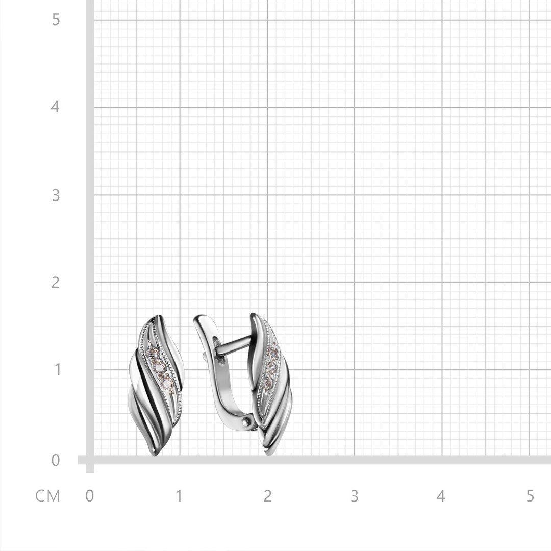 Серебряные серьги с фианитом, родий Серьги,Серебро,с вставкой Фианит,с замком Английский,РОССИЯ