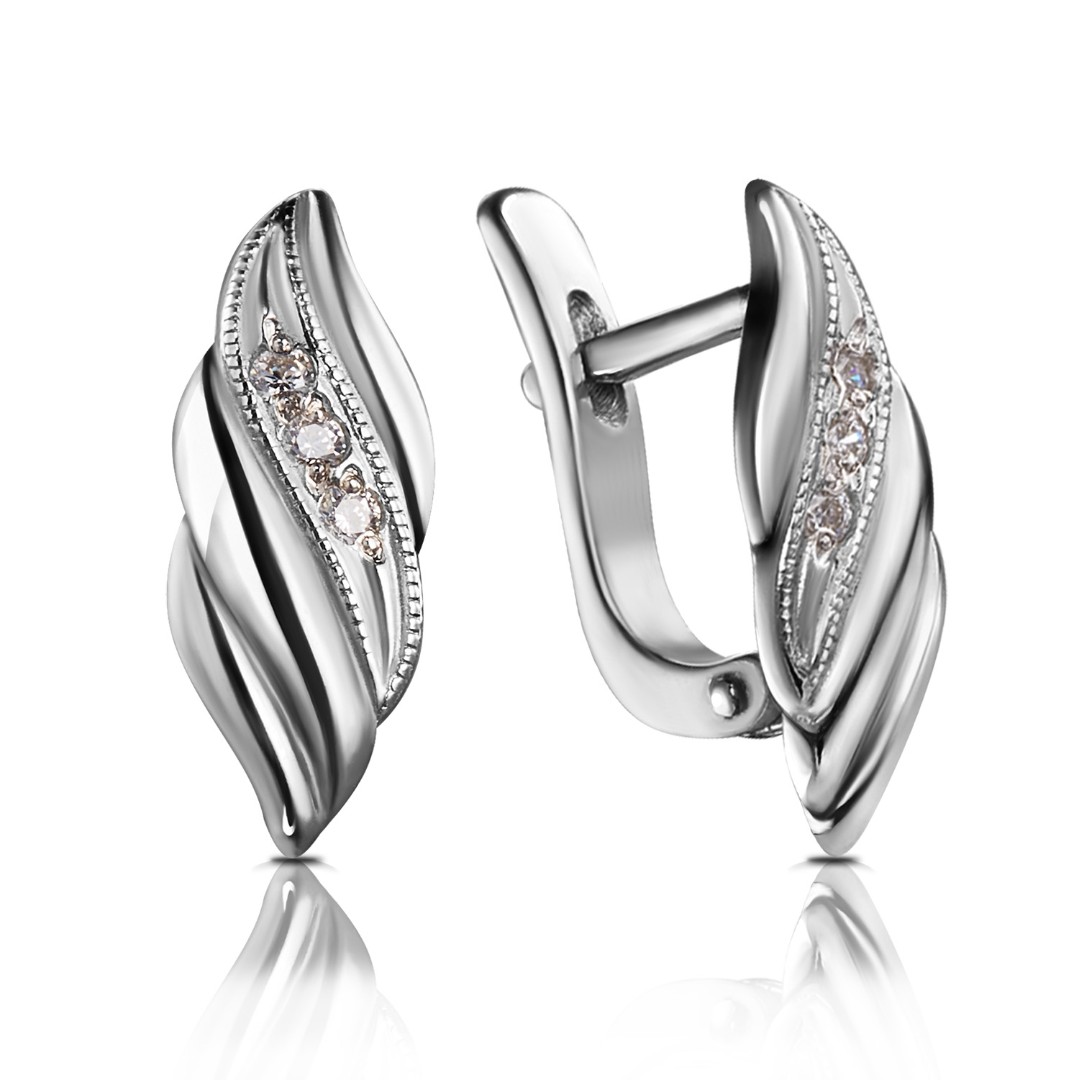 Серебряные серьги с фианитом, родий Серьги,Серебро,с вставкой Фианит,с замком Английский,РОССИЯ