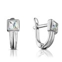 Серебряные серьги с фианитом, родий Серьги,Серебро,с вставкой Фианит,с замком Английский,РОССИЯ