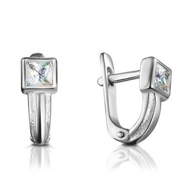Серебряные серьги с фианитом, родий