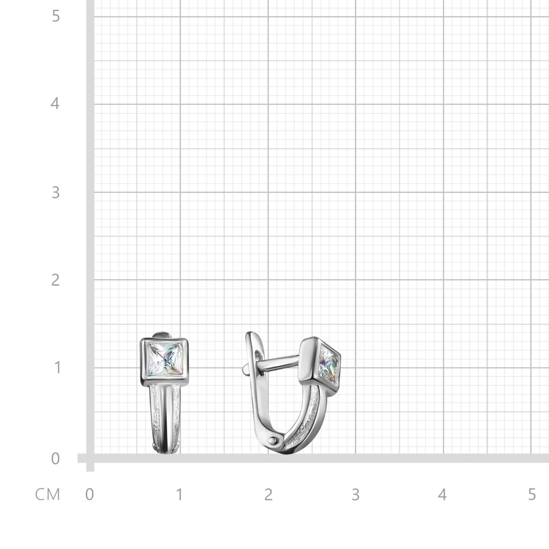 Серебряные серьги с фианитом, родий Серьги,Серебро,с вставкой Фианит,с замком Английский,РОССИЯ