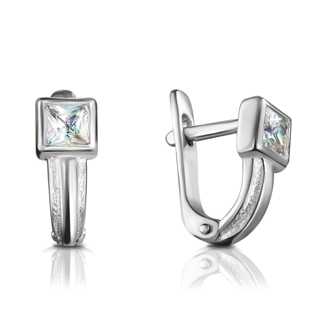 Серебряные серьги с фианитом, родий Серьги,Серебро,с вставкой Фианит,с замком Английский,РОССИЯ