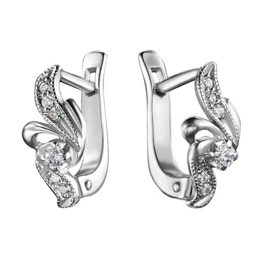 Серебряные серьги с фианитом, родий