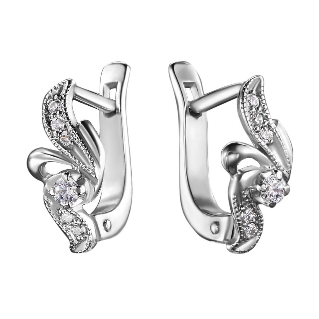 Серьги,Серебро,с вставкой Фианит Белая цвета,с замком Английский,РОССИЯ