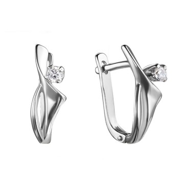 Серебряные серьги с фианитом, родий