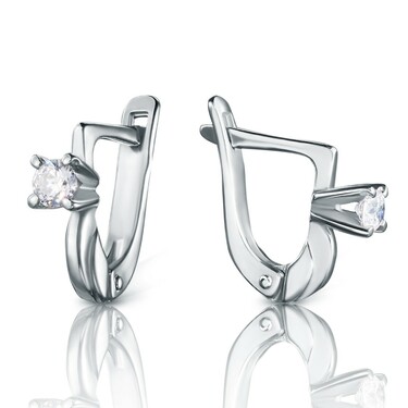 Серебряные серьги с фианитом, родий