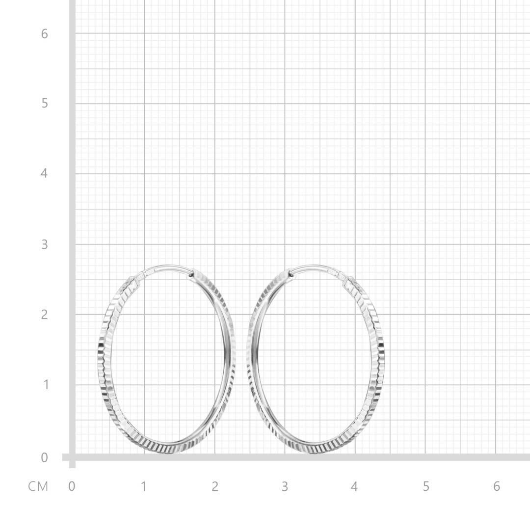 Серебряные классические серьги Кольца / Конго / Круглые с алмазной гранью,платинирование, 2,5 см Серьги,Серебро,с вставкой Без вставок,с замком Кольцо,Конго,РОССИЯ