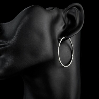 Серебряные классические серьги Кольца / Конго / Круглые с алмазной гранью, родий, 3,5 см