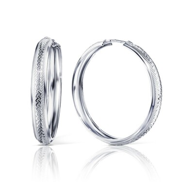 Серебряные классические серьги Кольца / Конго / Круглые с алмазной гранью, родий, 4 см