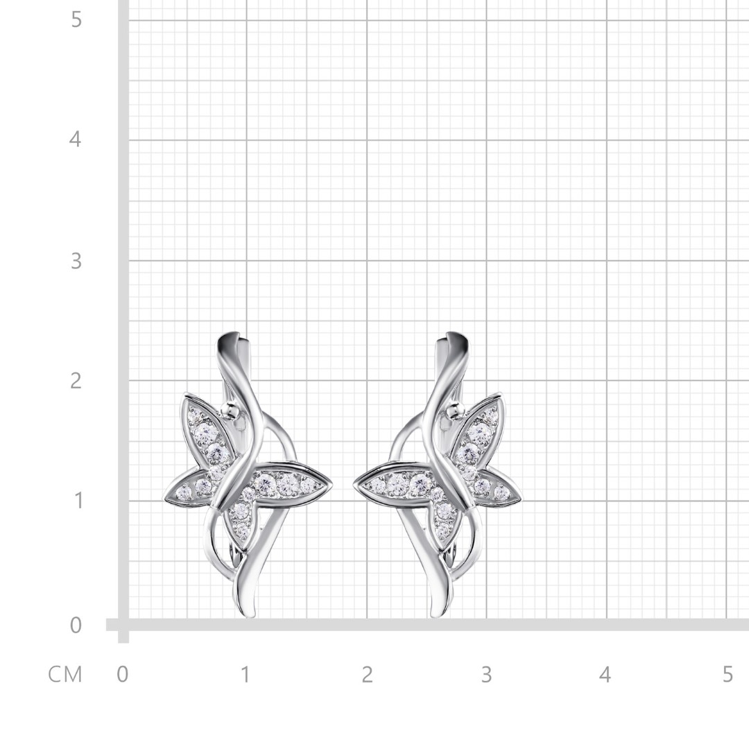 Серьги,Серебро,с вставкой Фианит Белая цвета,с замком Скоба,РОССИЯ