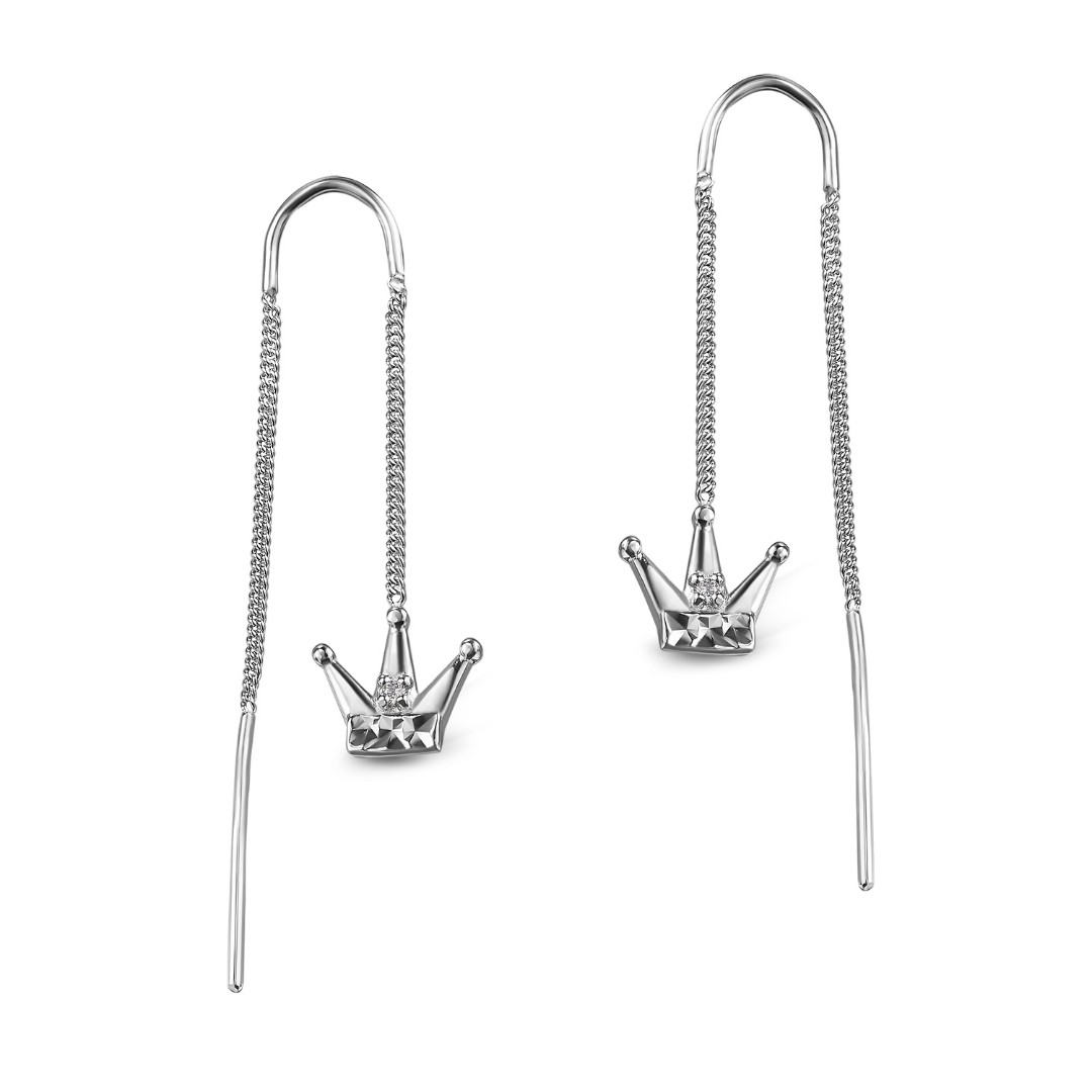 Серьги,Серьги Протяжки,Серьги Продевки,Длинные серьги,Серьги Цепочки,Серебро,с вставкой Фианит Белая цвета,с замком Протяжка,РОССИЯ