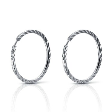 Серебряные классические серьги Кольца / Конго / Круглые/ Хаггисы с алмазной гранью, родий, 1,7 см