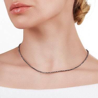 Женские бусы из темно-серого терагерца и ювелирного сплава, родирование