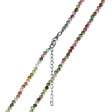 Женские бусы из зеленого и розового турмалина и ювелирного сплава, родирование