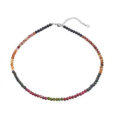 Женские бусы из разноцветного турмалина и ювелирного сплава, родирование
