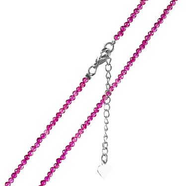 Женские бусы из малинового корунда и ювелирного сплава, родирование