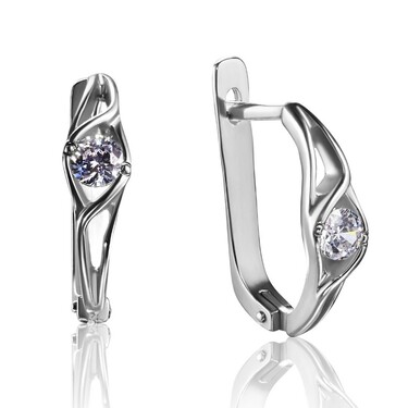 Серебряные серьги с фианитом, родий