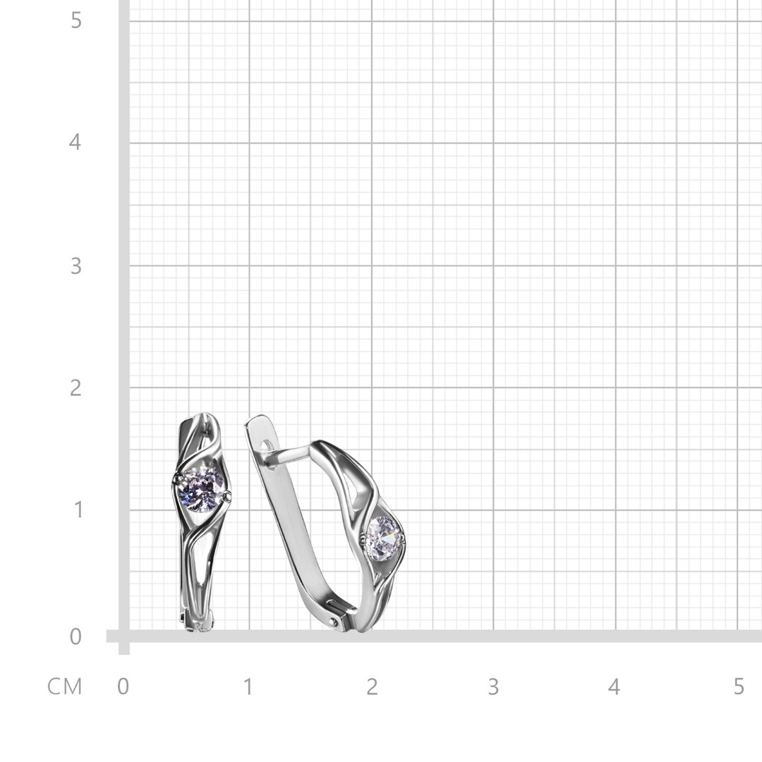 Серебряные серьги с фианитом, родий Серьги,Серебро,с вставкой Фианит,с замком Английский,РОССИЯ