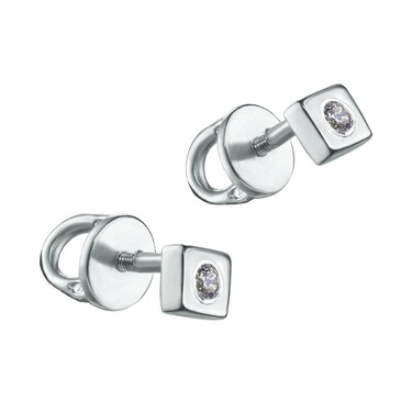 Серебряные серьги / Пусеты / Гвоздики с фианитом, родий