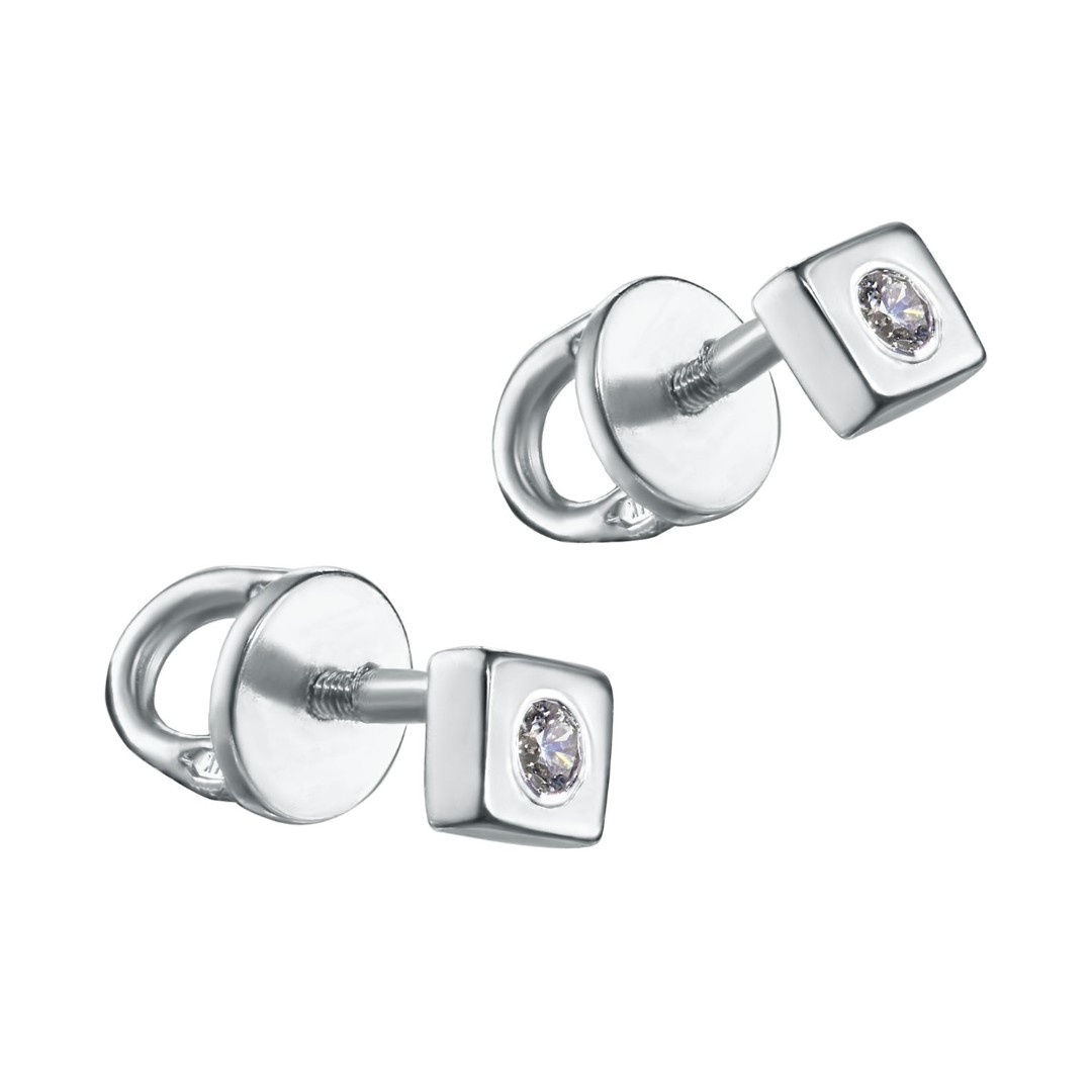 Серебряные серьги / Пусеты / Гвоздики с фианитом, родий Серьги,Серьги Пусеты,Серьги Гвоздики,Серебро,с вставкой Фианит,с замком Пусет,Винтовой,Штыревой,Штифтовой,РОССИЯ