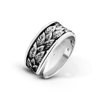 Серебряное женское кольцо с листьями, чернение