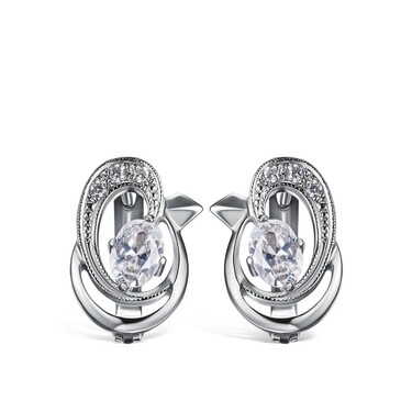 Серебряные серьги с фианитом, родий