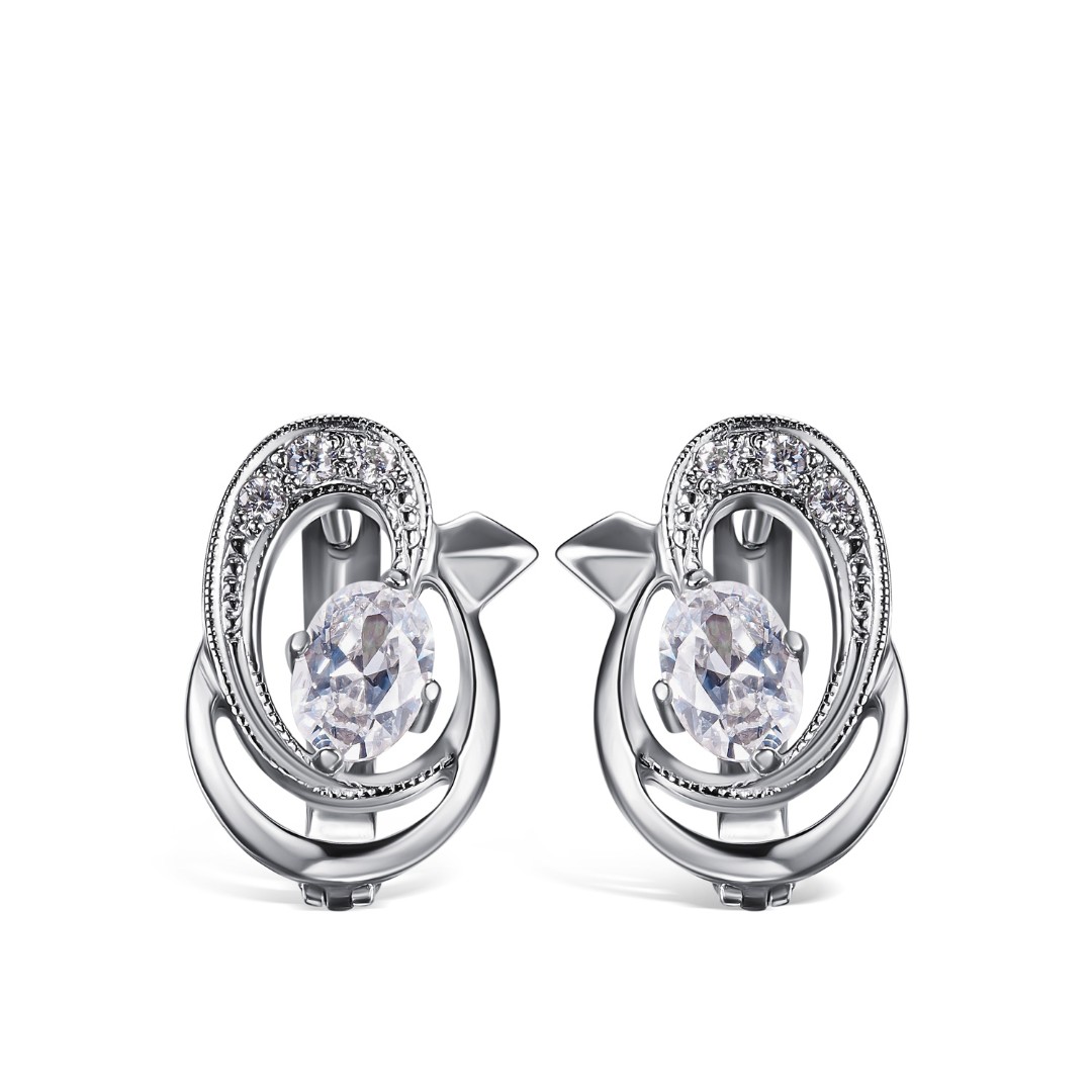 Серьги,Серебро,с вставкой Фианит Белая цвета,с замком Английский,РОССИЯ