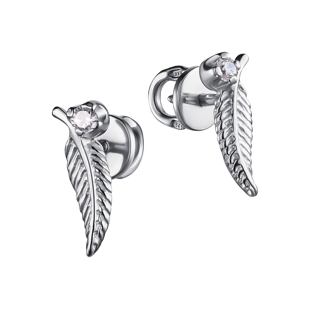 Серебряные серьги / Пусеты / Гвоздики  Серьги,Серьги Пусеты,Серьги Гвоздики,Серебро,с вставкой Фианит,с замком Пусет,Винтовой,Штыревой,Штифтовой,РОССИЯ