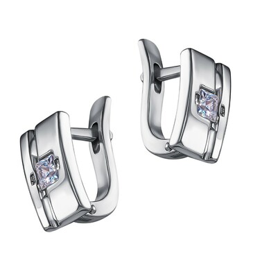 Серебряные серьги с фианитом, родий