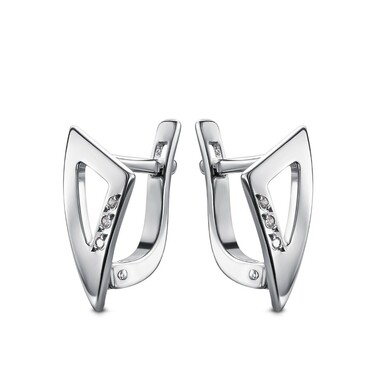 Серебряные серьги с фианитом, родий