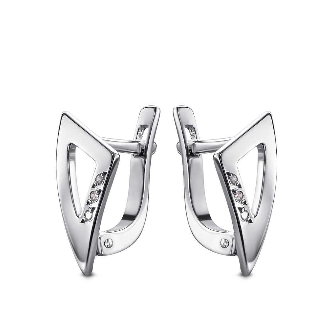 Серебряные серьги с фианитом, родий Серьги,Серебро,с вставкой Фианит,с замком Английский,РОССИЯ