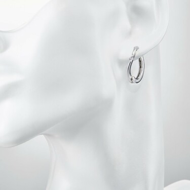 Серебряные серьги Кольца / Конго / Круглые / Хаггисы с фианитом, диаметр 2 см, в родии