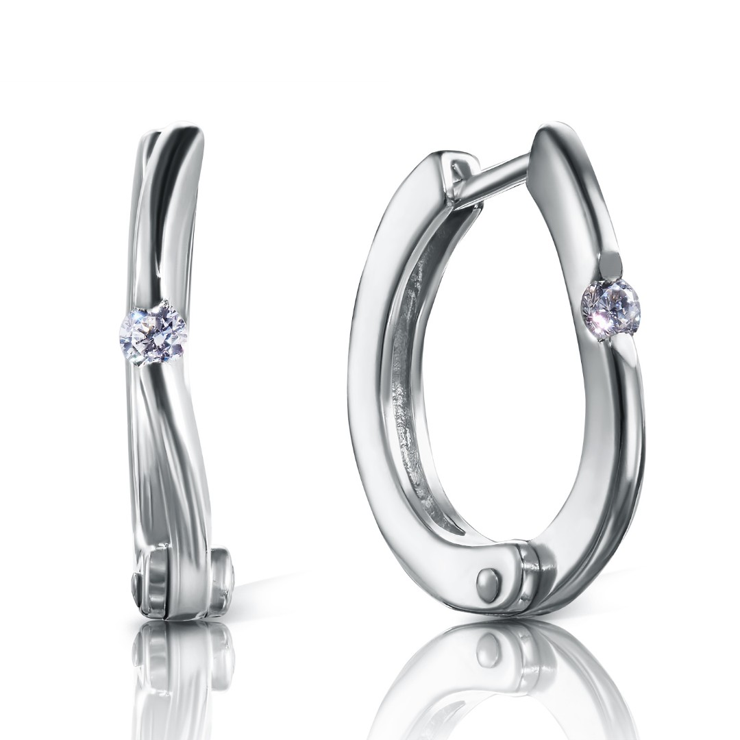 Серьги,Серьги Хаггис,Серебро,с вставкой Фианит,с замком Скоба,Булавка с фиксатором,РОССИЯ