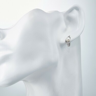 Серебряные серьги с фианитом и жемчугом, родий