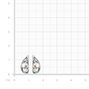 Серебряные серьги с фианитом и жемчугом, родий