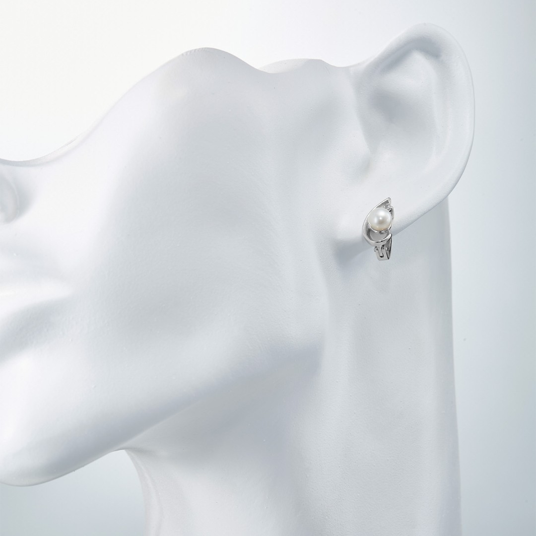 Серьги,Серебро,с вставкой Фианит,Жемчуг культивированный,с замком Английский,РОССИЯ