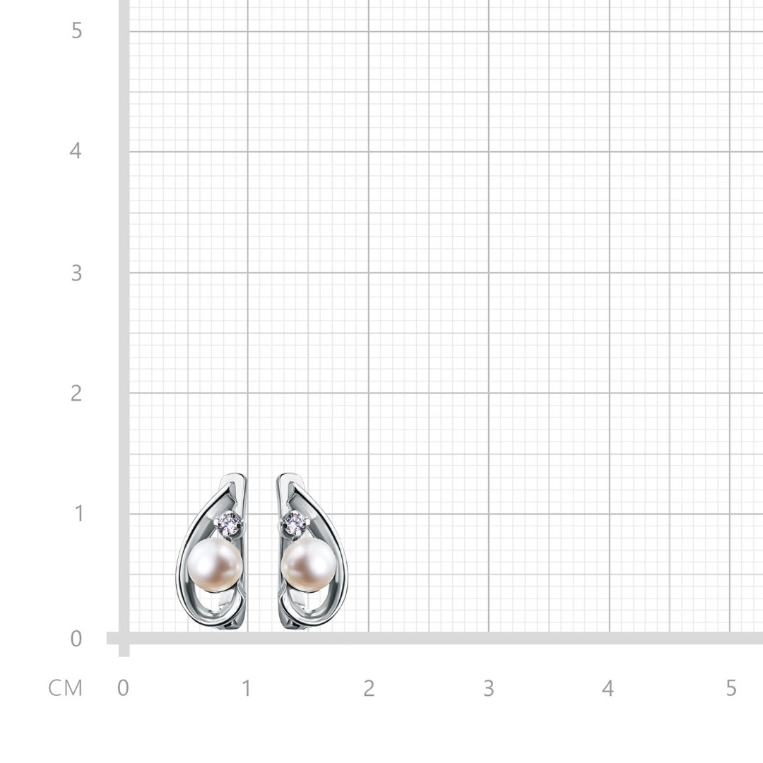 Серьги,Серебро,с вставкой Фианит,Жемчуг культивированный,с замком Английский,РОССИЯ
