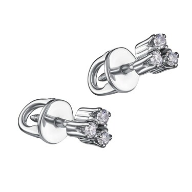 Серебряные серьги / Пусеты / Гвоздики с фианитами, родий
