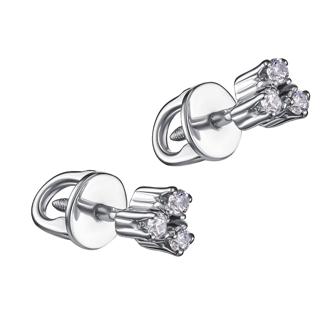 Серебряные серьги / Пусеты / Гвоздики с фианитами, родий Серьги,Серьги Пусеты,Серьги Гвоздики,Серебро,с вставкой Фианит,с замком Пусет,Винтовой,Штыревой,Штифтовой,РОССИЯ