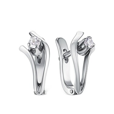 Серебряные серьги с фианитом, родий