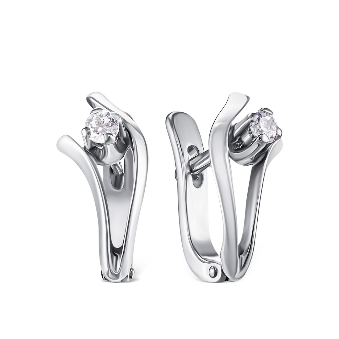 Серебряные серьги с фианитом, родий Серьги,Серебро,с вставкой Фианит,с замком Английский,РОССИЯ