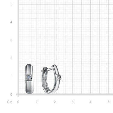 Серебряные серьги Кольца / Конго / Круглые / Хаггисы с фианитом, диаметр 1,5 см, в родии